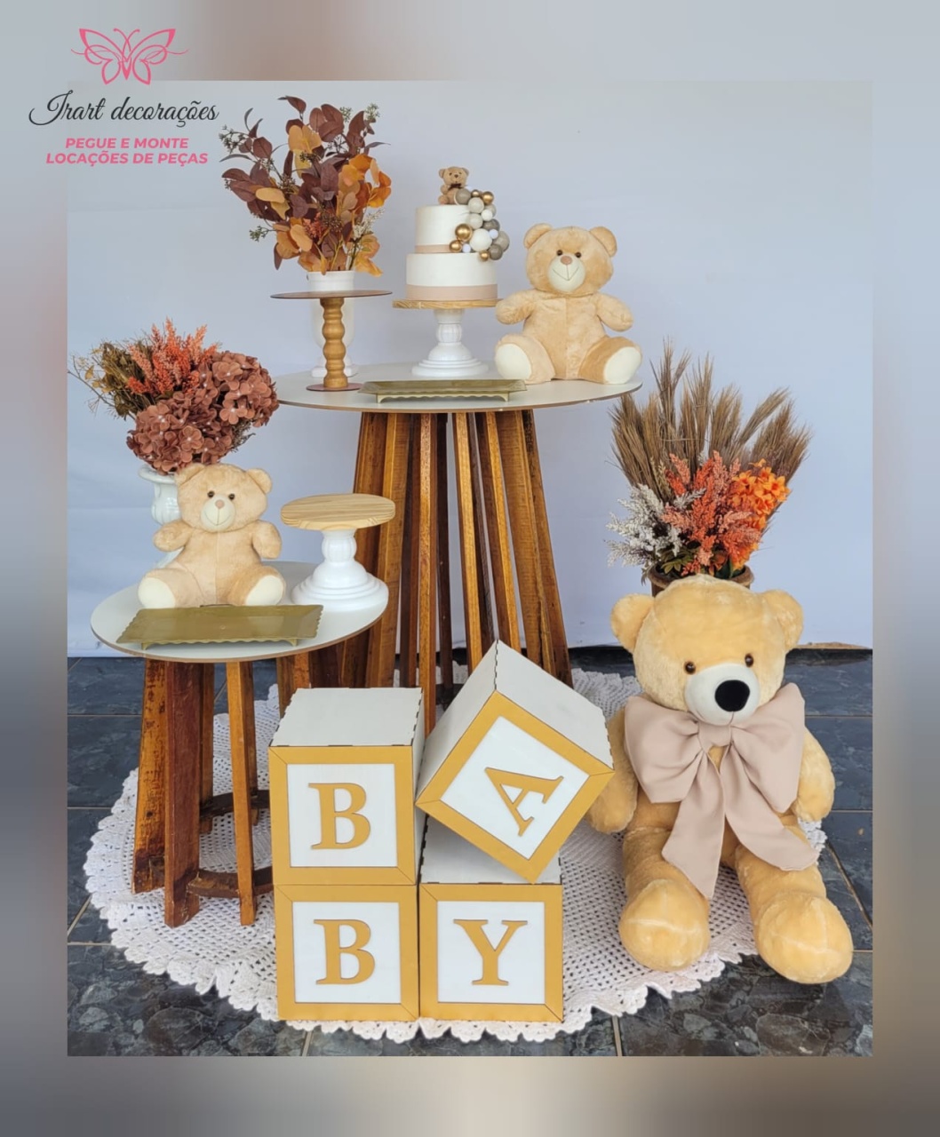 Chá Revelação/Rustico Urso Neutro Sem Painel - Irartdecorações Pegue & MONTE