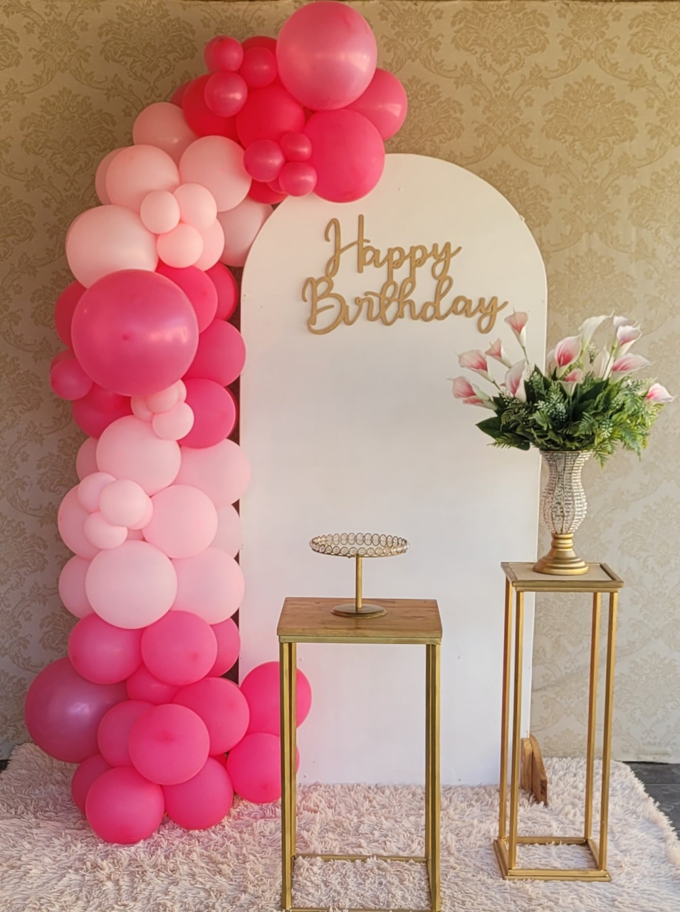 Kit Rosa - Com Balões Painel Romano - Irartdecorações Pegue & MONTE