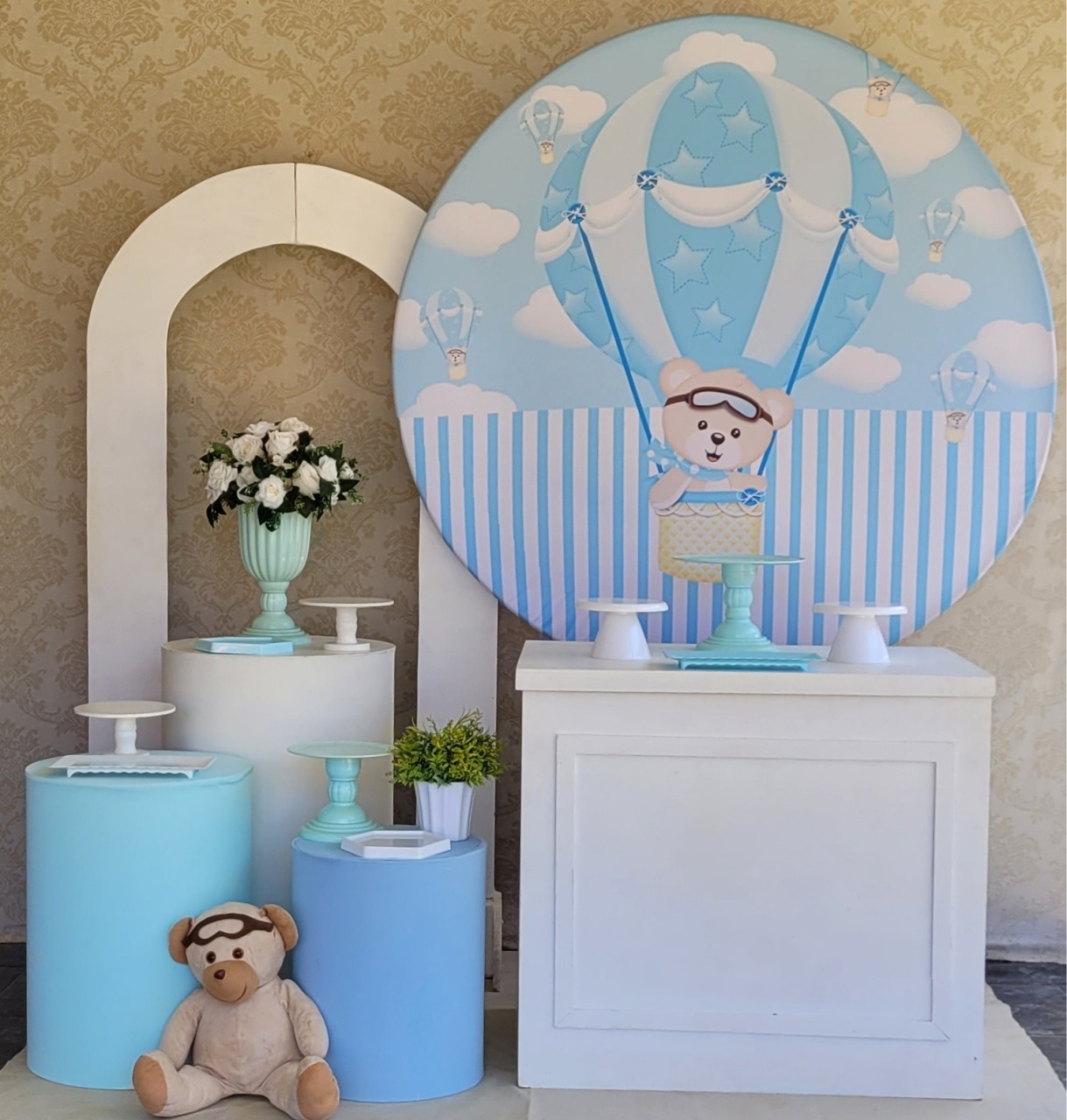 Kit 03 Big Urso Baloeiro Com Baloes Chá de Bebe Menino - Irartdecorações Pegue & MONTE