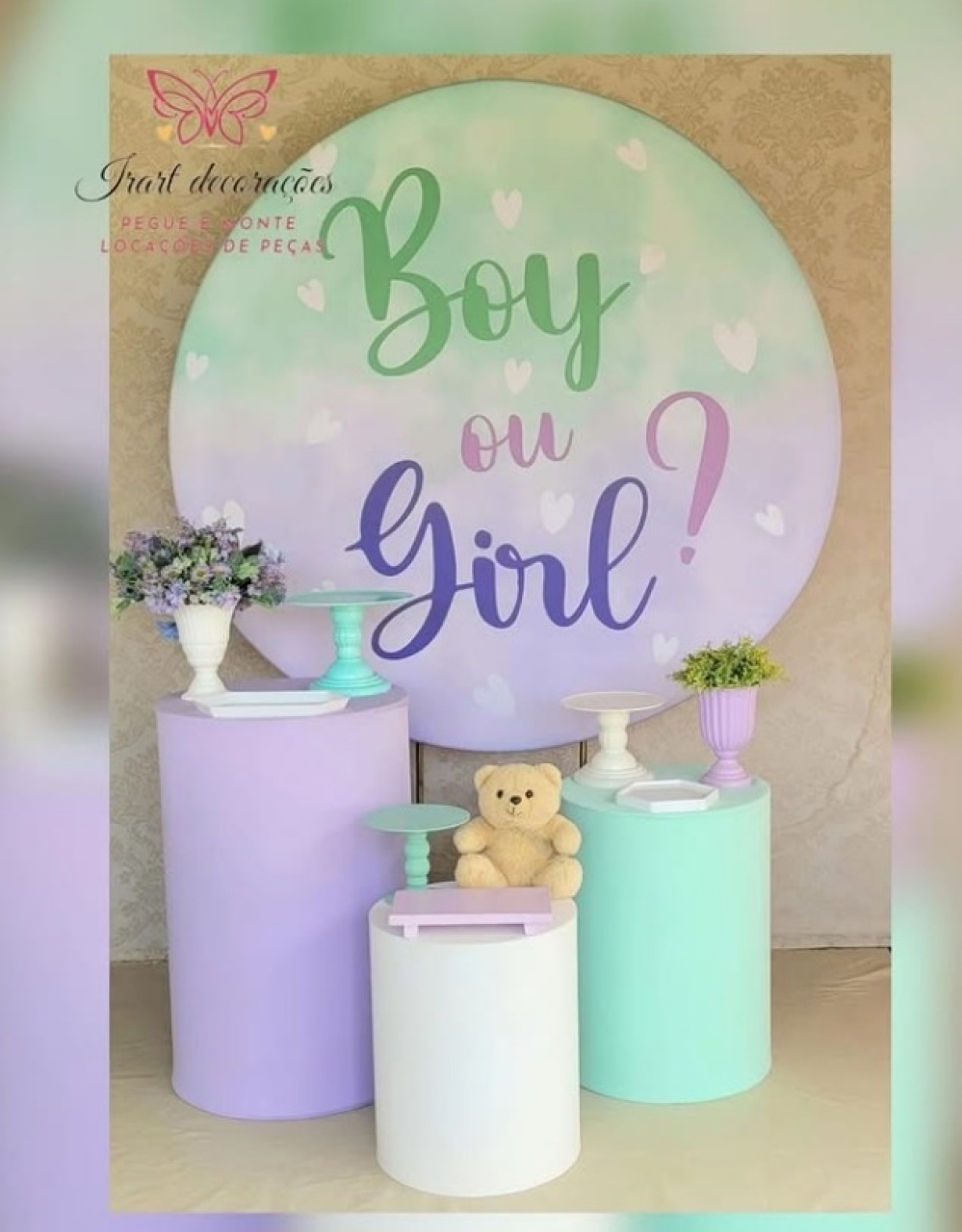 Kit Cha Revelação Lilas E  Verde Agua - Irartdecorações Pegue & MONTE