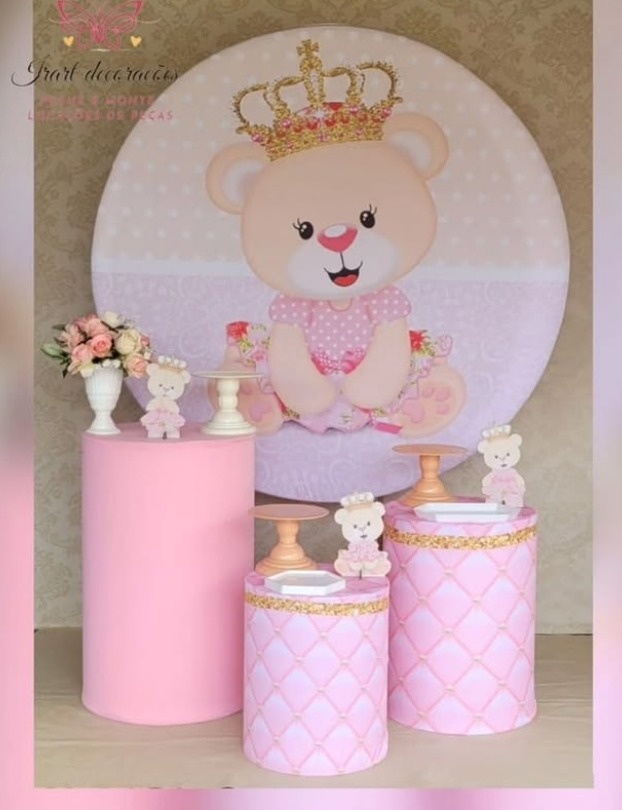 Kit 01 Princesa Ursa Chá de Bebe Menina - Irartdecorações Pegue & Monte