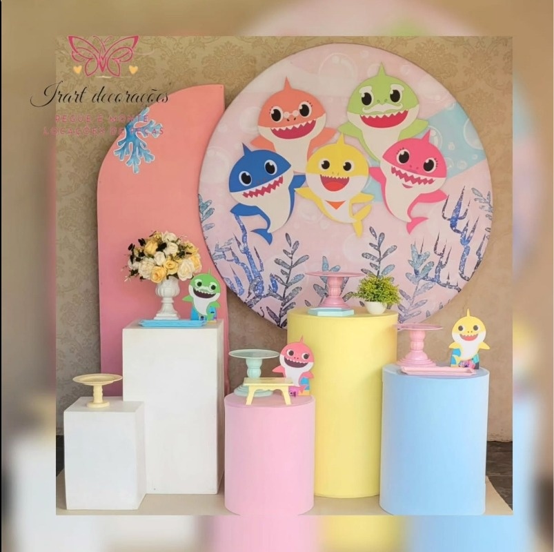 Kit 03 Big Baby Shark Rosa - Irartdecorações Pegue & MONTE