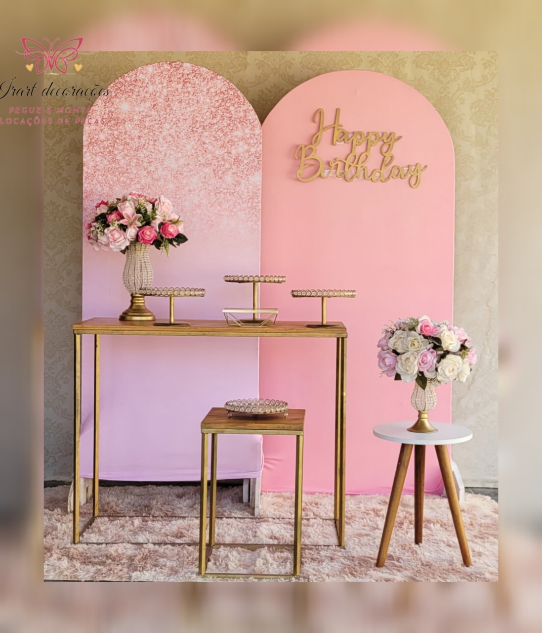 Kit 02 Paineis Romano Rosa Bebe - Irartdecorações Pegue & MONTE