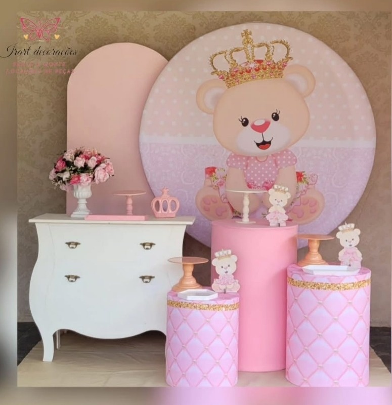 Kit 03 Big Princesa Ursa Chá de Bebe Menina - Irartdecorações Pegue & Monte