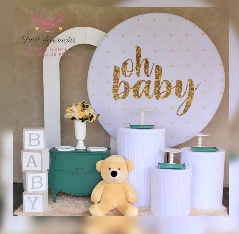 Kit 03 Big Chá Revelação Oh Baby Branco/Dourado/Verde - Irartdecorações Pegue & MONTE