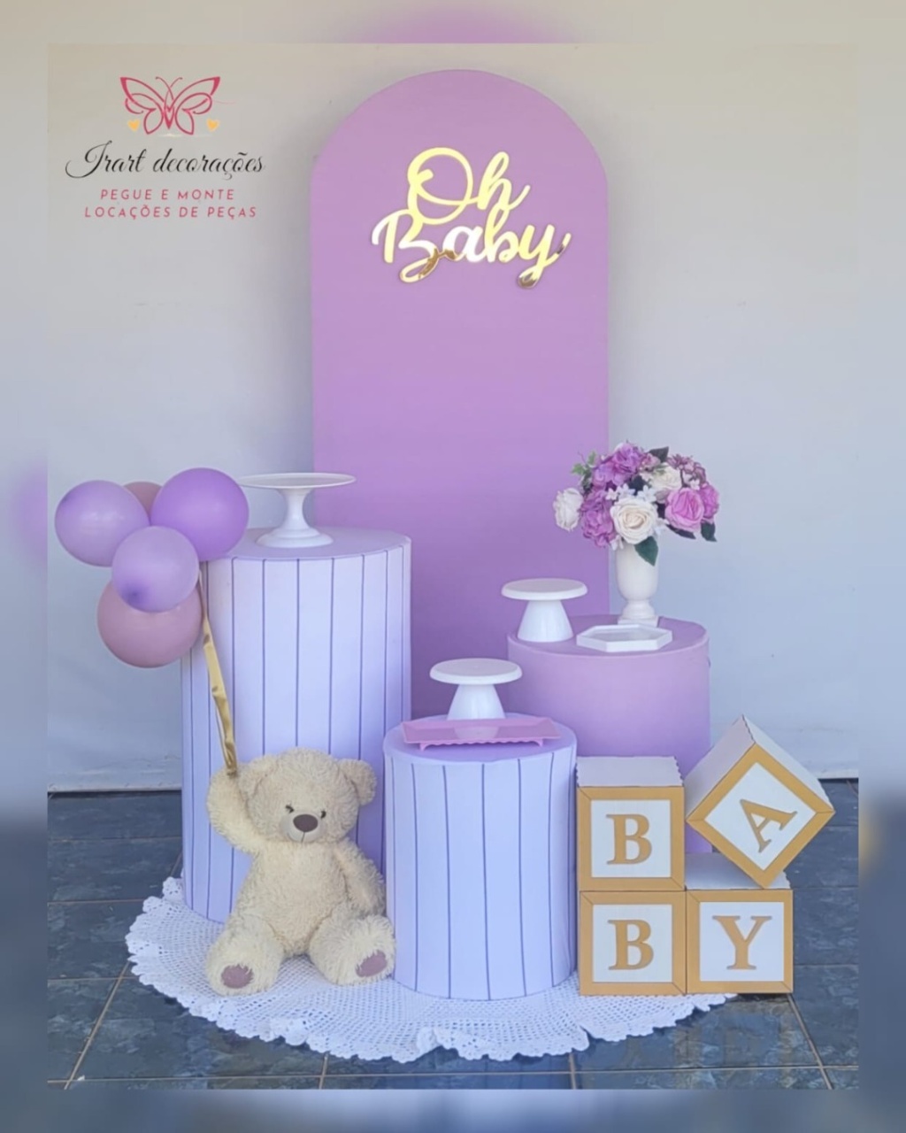 Kit Chá Bebe Menina Lilás 01 Painéis - Irartdecorações Pegue & Monte