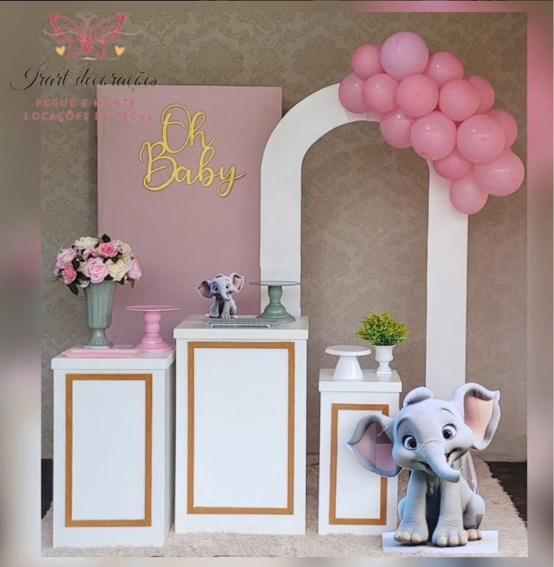 Kit Luxo Elefantinho  Menina/Cacho de Baloes  Tamanhoo P  Chá de Bebe - Irartdecorações Pegue & Monte