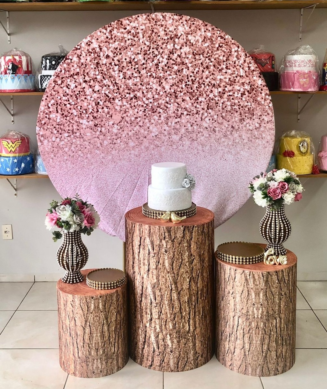 Rosa Glitter Capas Tronco - Plus - Catálogo Tay pegue e monte