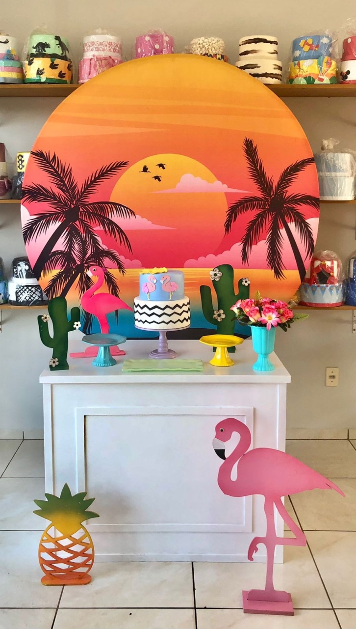 Flamingo Tropical - Mesa Cubo  - Tardezinha - Catálogo Tay pegue e monte