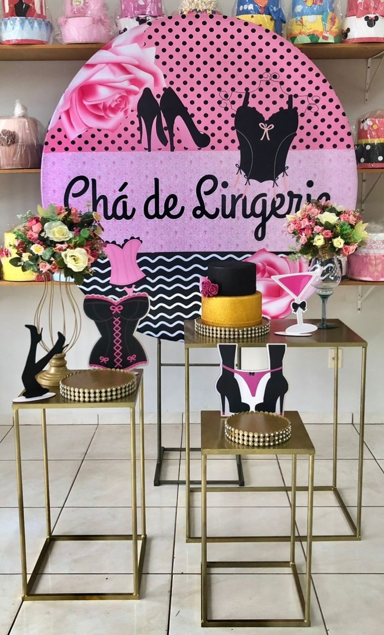 Chá de Lingerie Rosa - Mesa Tablet - Catálogo Tay pegue e monte