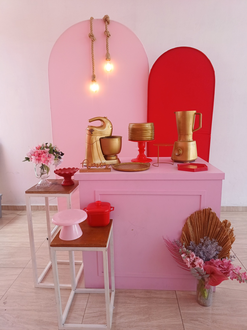 Cha de Cozinha Rosa E Vermelho 2 - Bella decor by Tamires