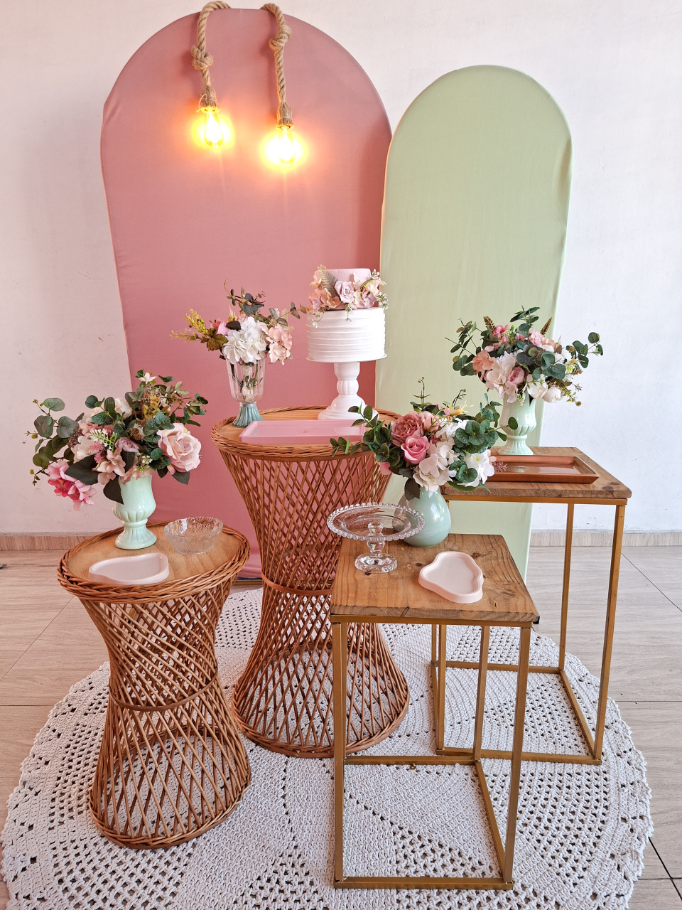 Festa Feminina Kit Vime Rosê E Verde - Bella decor by Tamires
