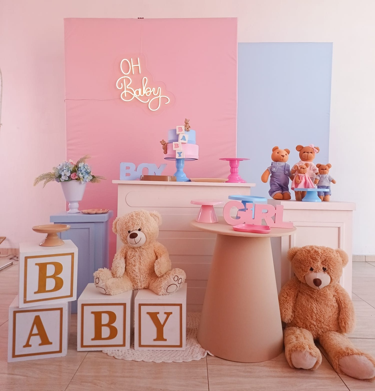 Chá Revelação Luxo Rosa E Azul  - Bella decor by Tamires