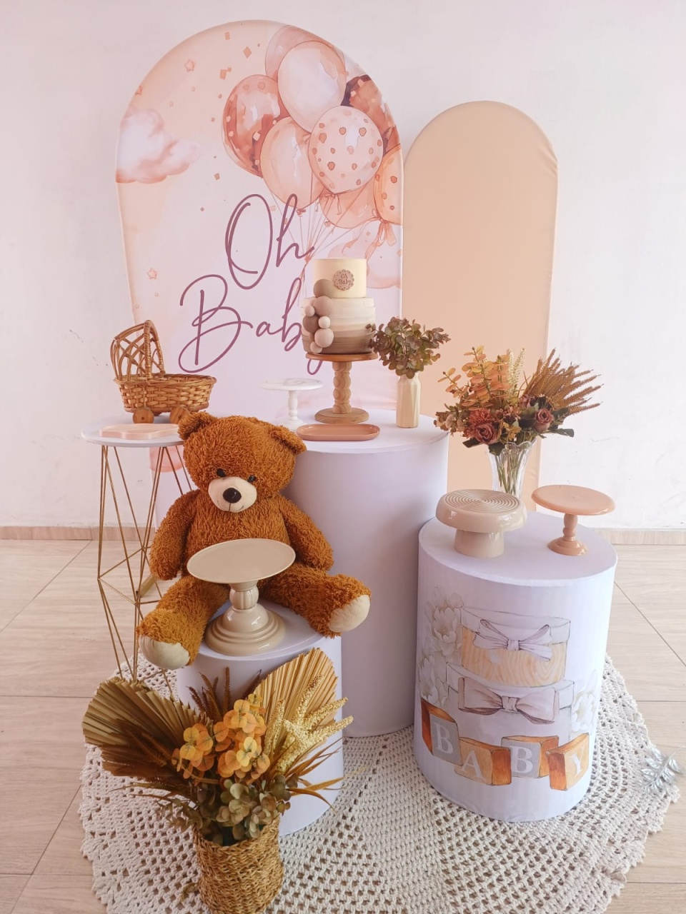 Cha Revelação Oh Baby Bege E Branco - Bella decor by Tamires