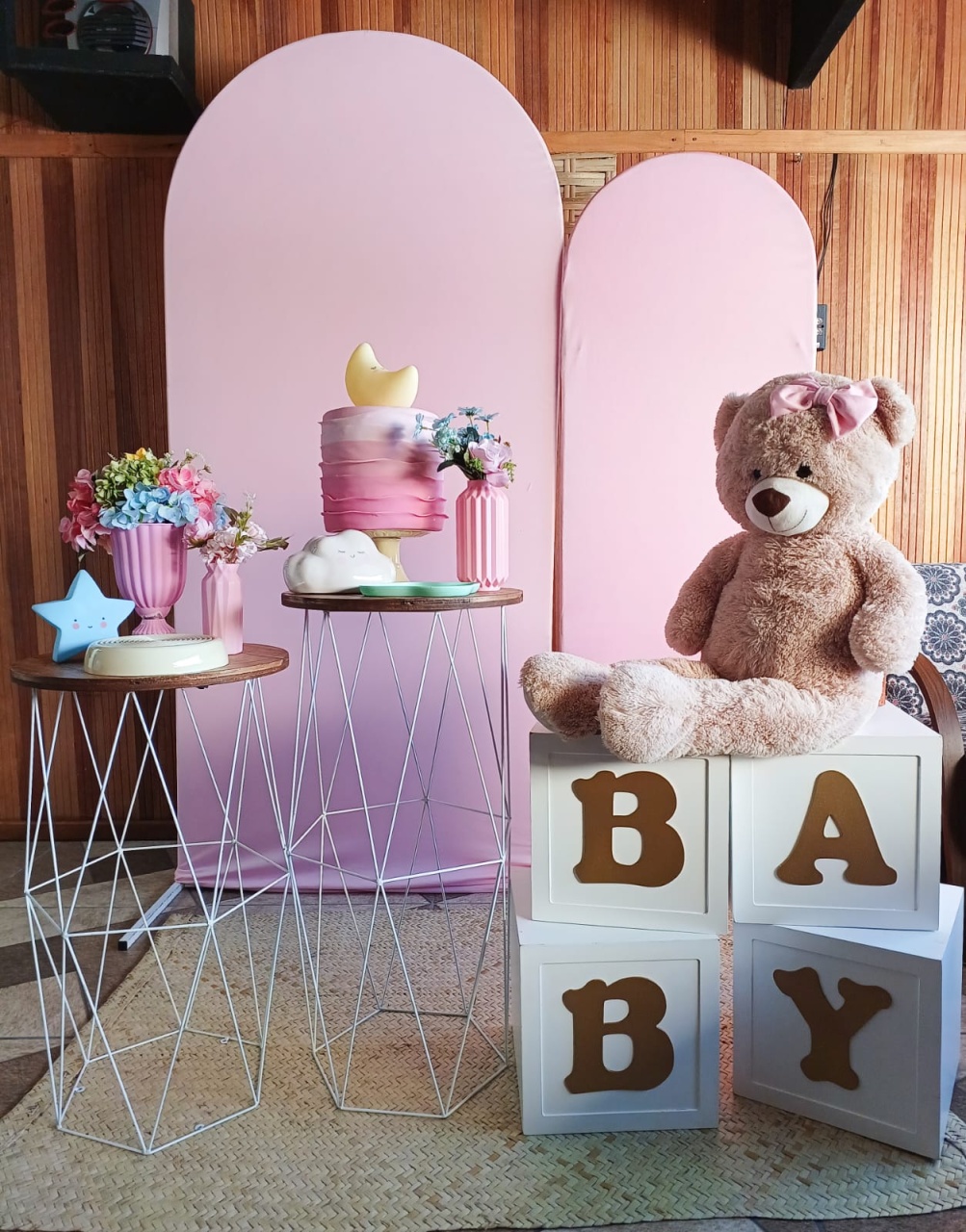 Cha de Bebê Ursinha Rosa Clean - Bella decor by Tamires