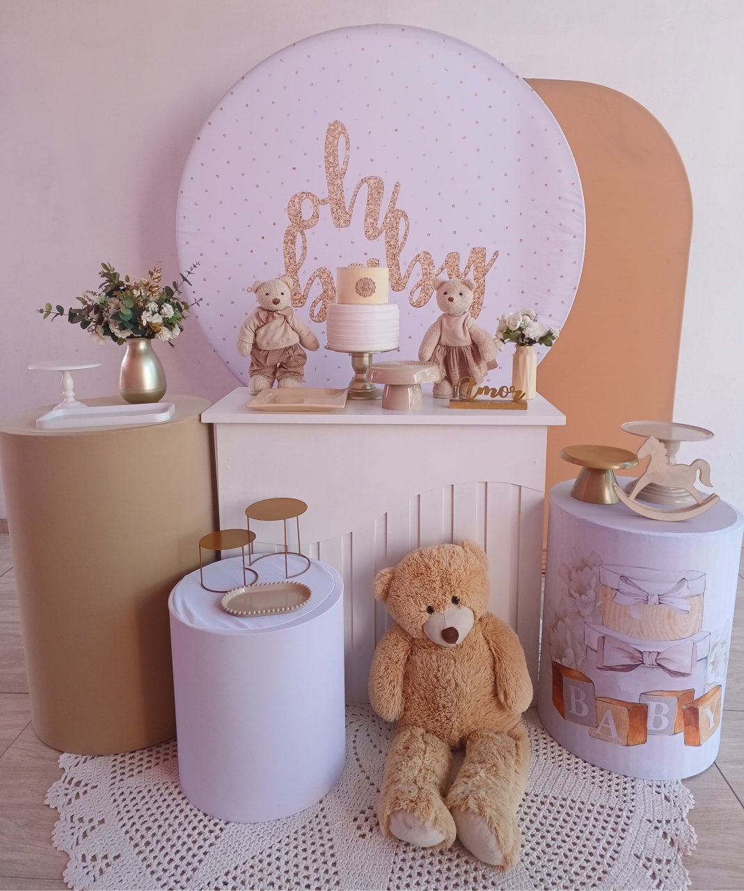 Cha Revelação Branco E Bege Neutro Kit Top  - Bella decor by Tamires