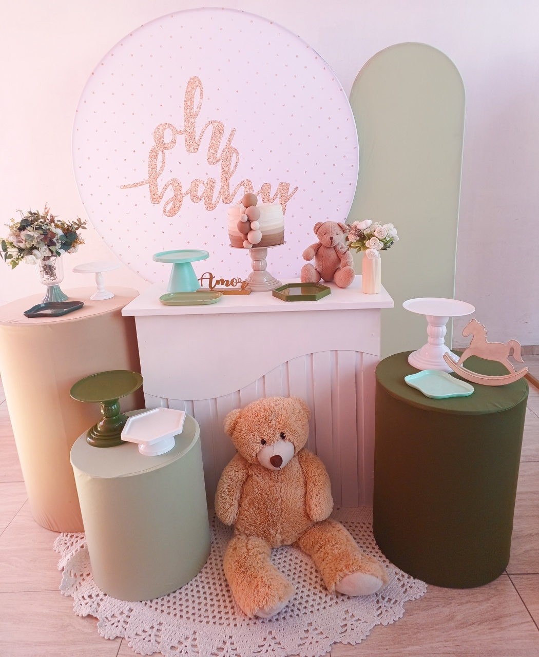 Cha de Bebe Verde E Bege Urso  - Bella decor by Tamires