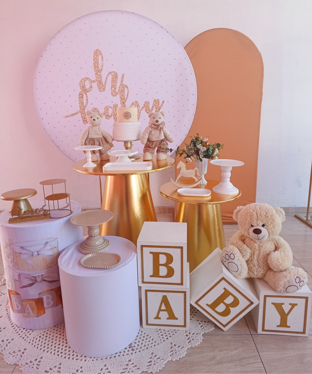 Cha Revelação Dourado Branco E Bege - Bella decor by Tamires