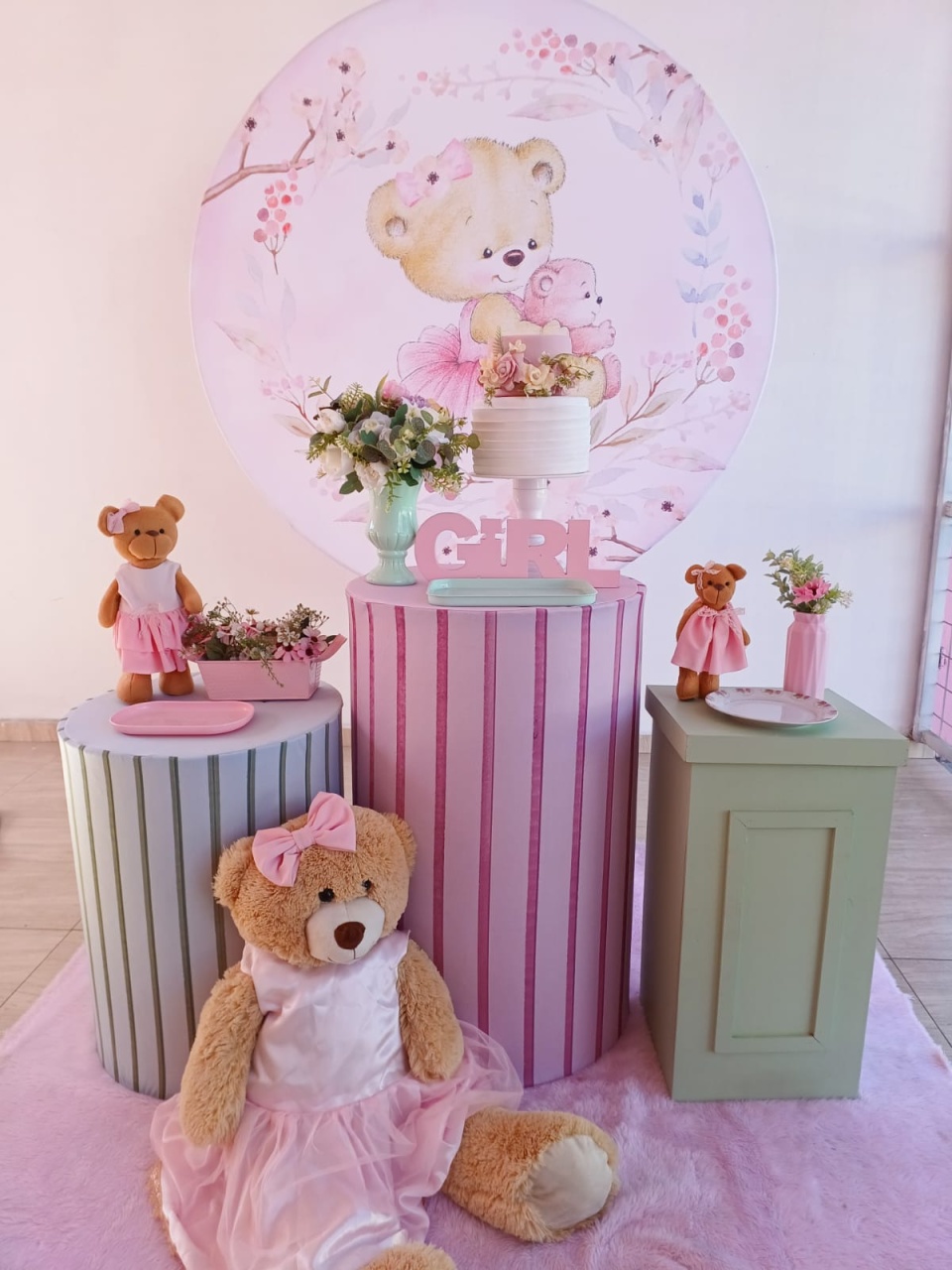 Cha de Bebê Ursinha Verde E Rosa - Bella decor by Tamires