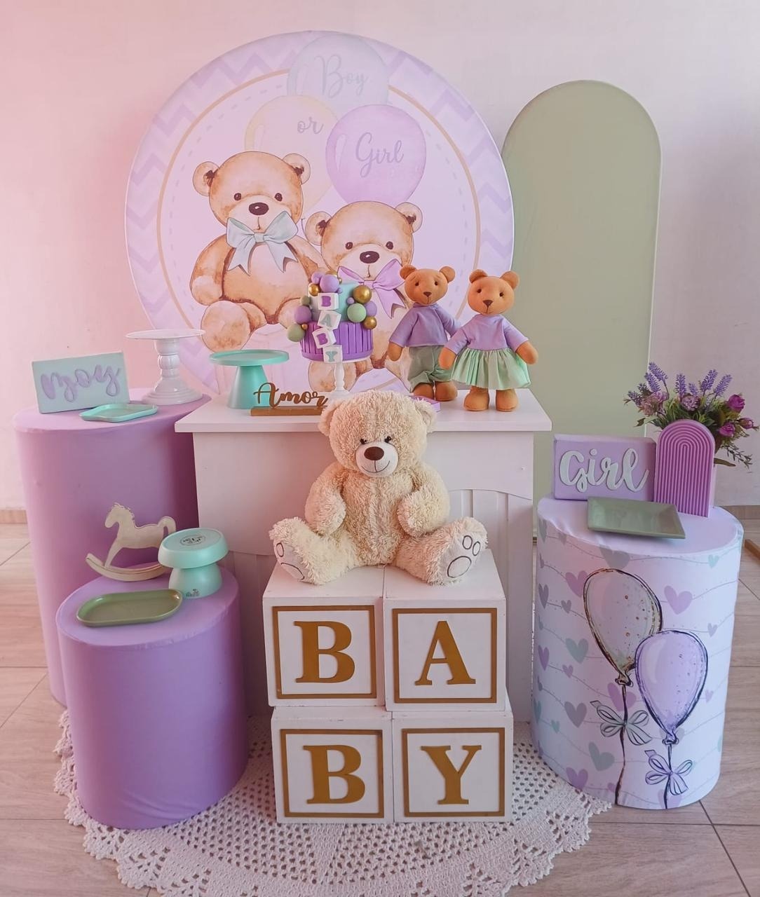  Revelação Lilas E Verde Urso  - Bella decor by Tamires
