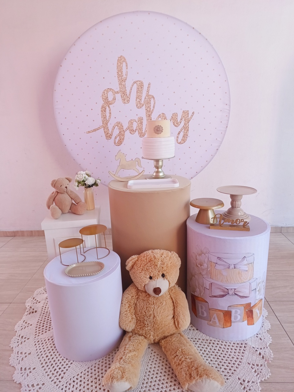 Cha Revelação Branco E Bege Neutro Kit Amei  - Bella decor by Tamires