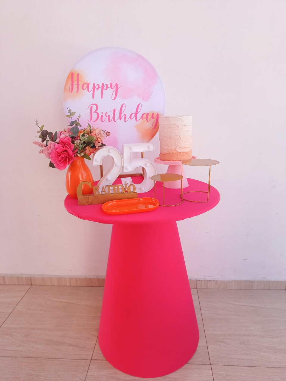 Mini Festa Feminina Laranja E Pink Happy Birthday  - Bella decor by Tamires