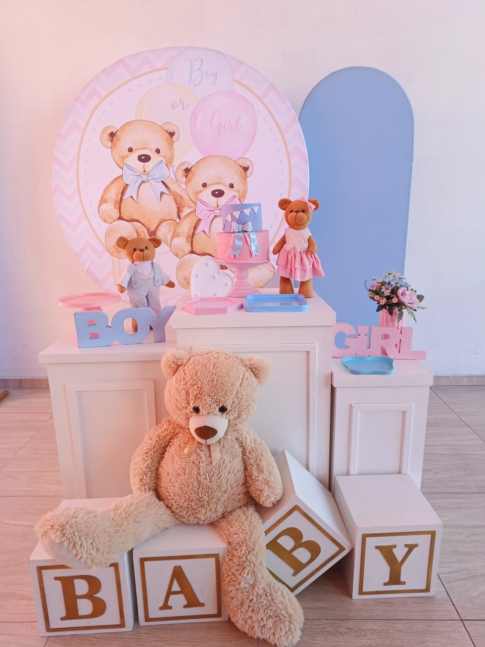Cha Revelação Clean Azul E Rosa 2 Paineis  - Bella decor by Tamires