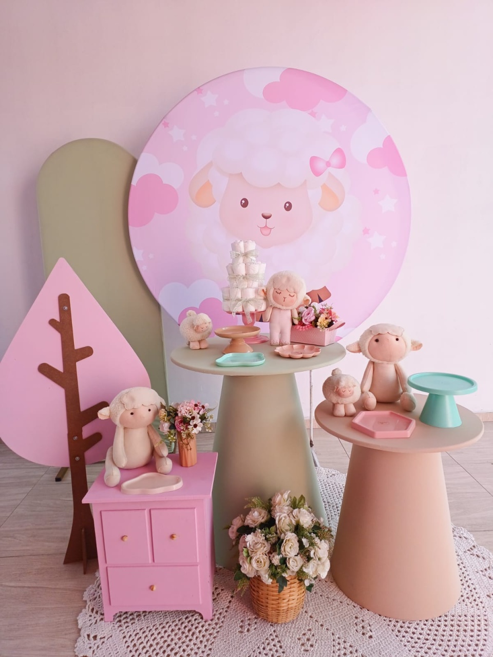 Kit Ovelhinha Rosa E Verde - Bella decor by Tamires
