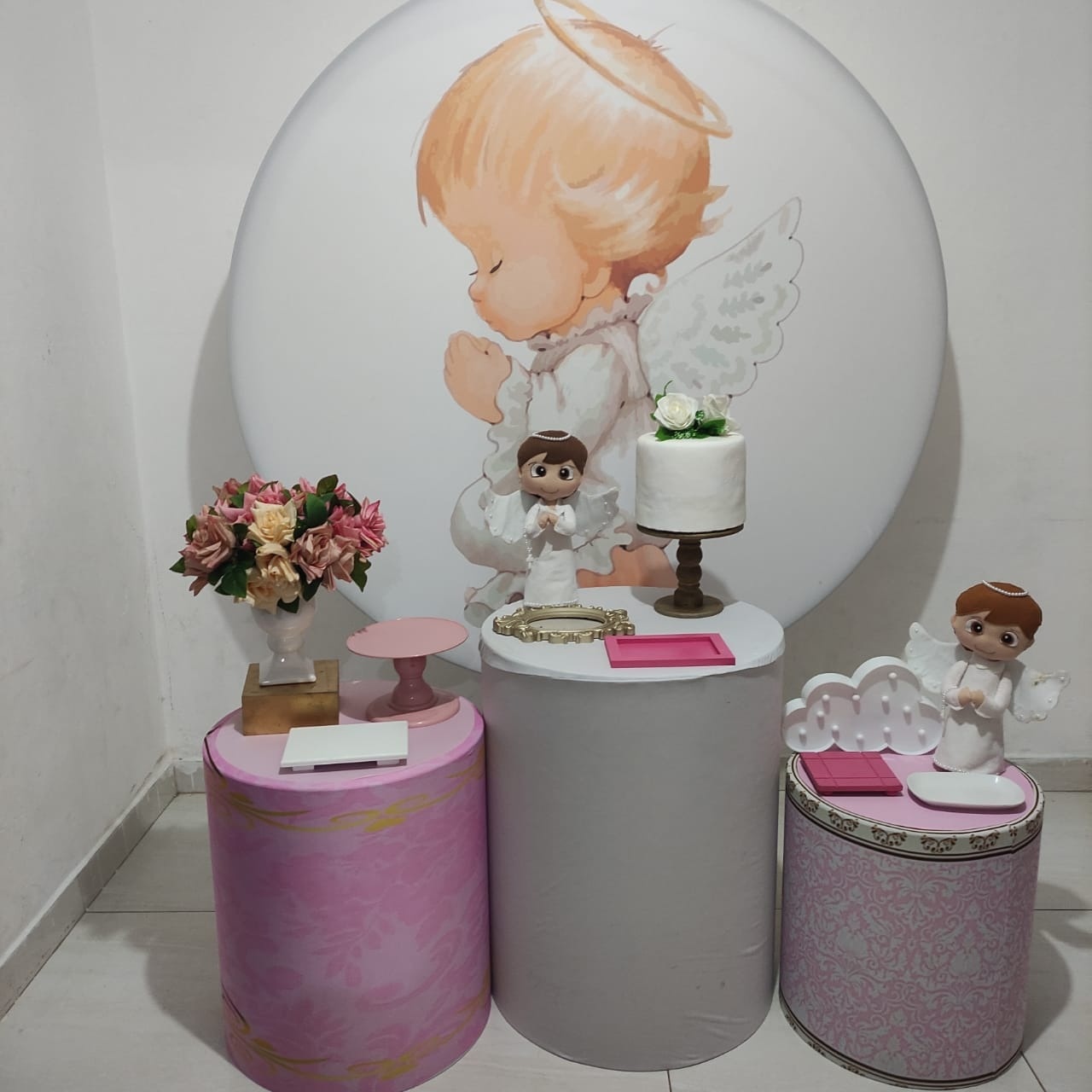 Batizado Rosa Anjinho Kit Pegue E Monte  - Pocket - LIS FESTAS E LOCAÇÕES
