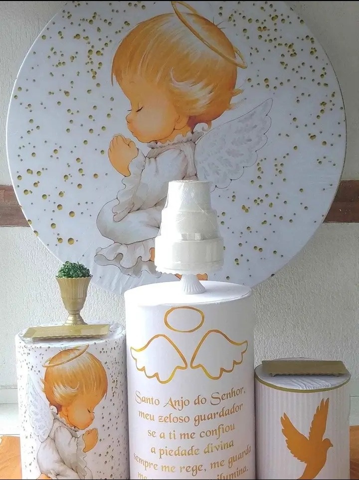 Batizado Branco Com Dourado - Bronze - DECORAKM