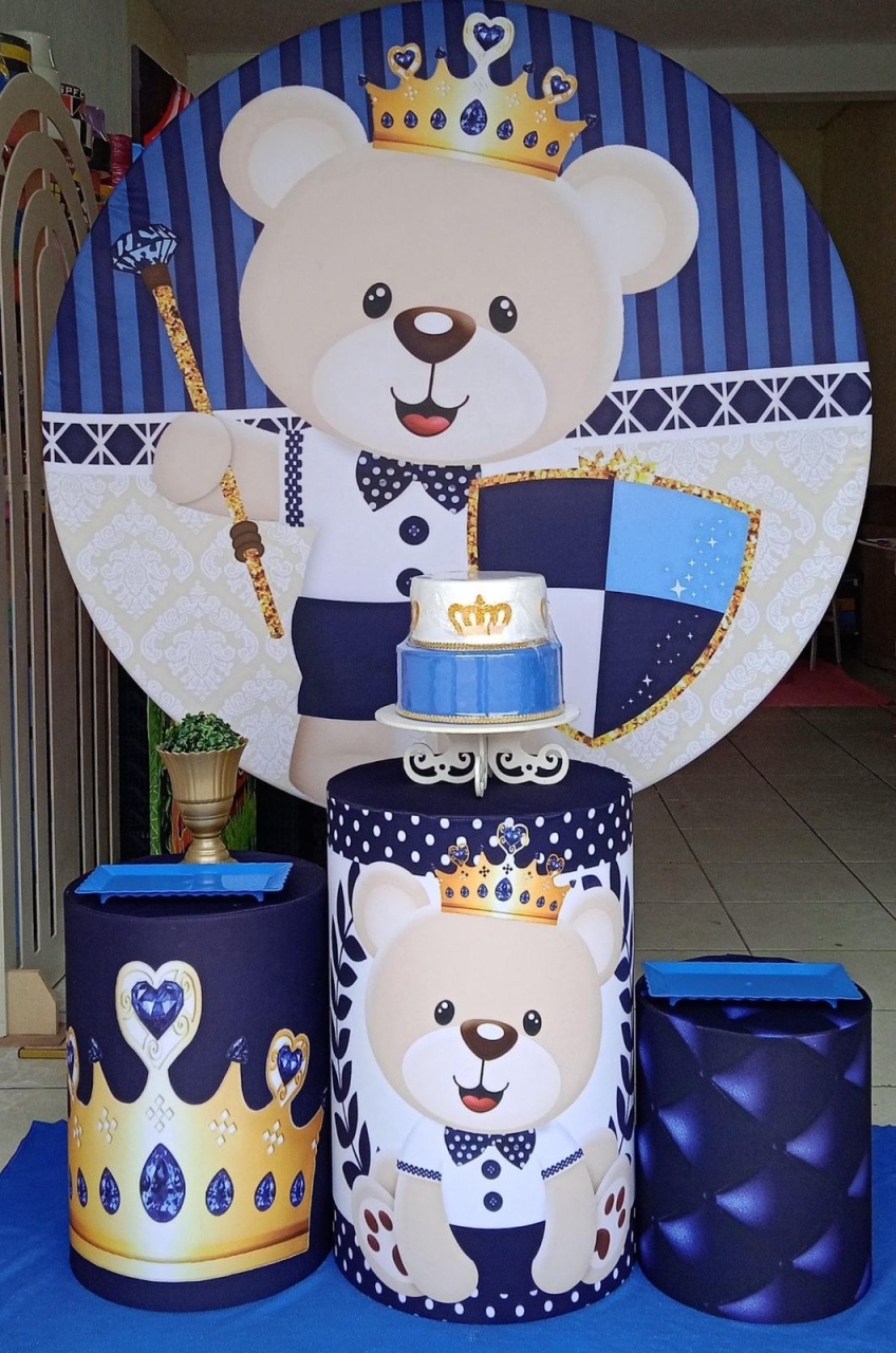 Chá de Bb Urso Príncipe Azul Escuro - Bronze - DECORAKM