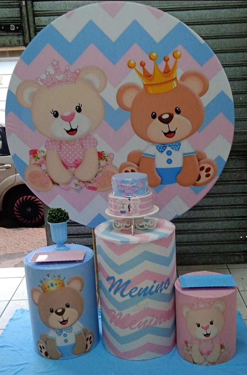 Chá Revelação Ursinha E Ursinhos Rosa E Azul Bb - Bronze - DECORAKM