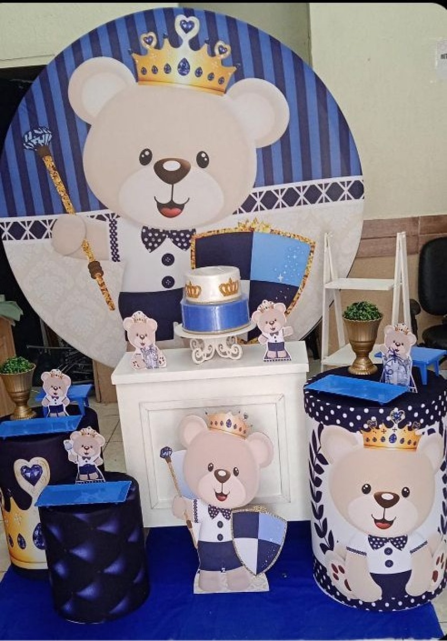 Chá de Bb Urso Príncipe Azul Escuro - Ouro - DECORAKM