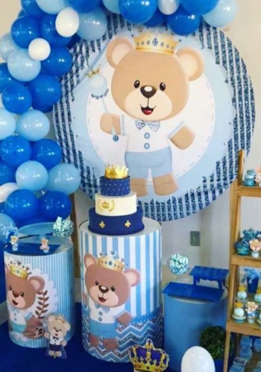 Chá de Bb Urso Principe Azul Claro - Prata - DECORAKM