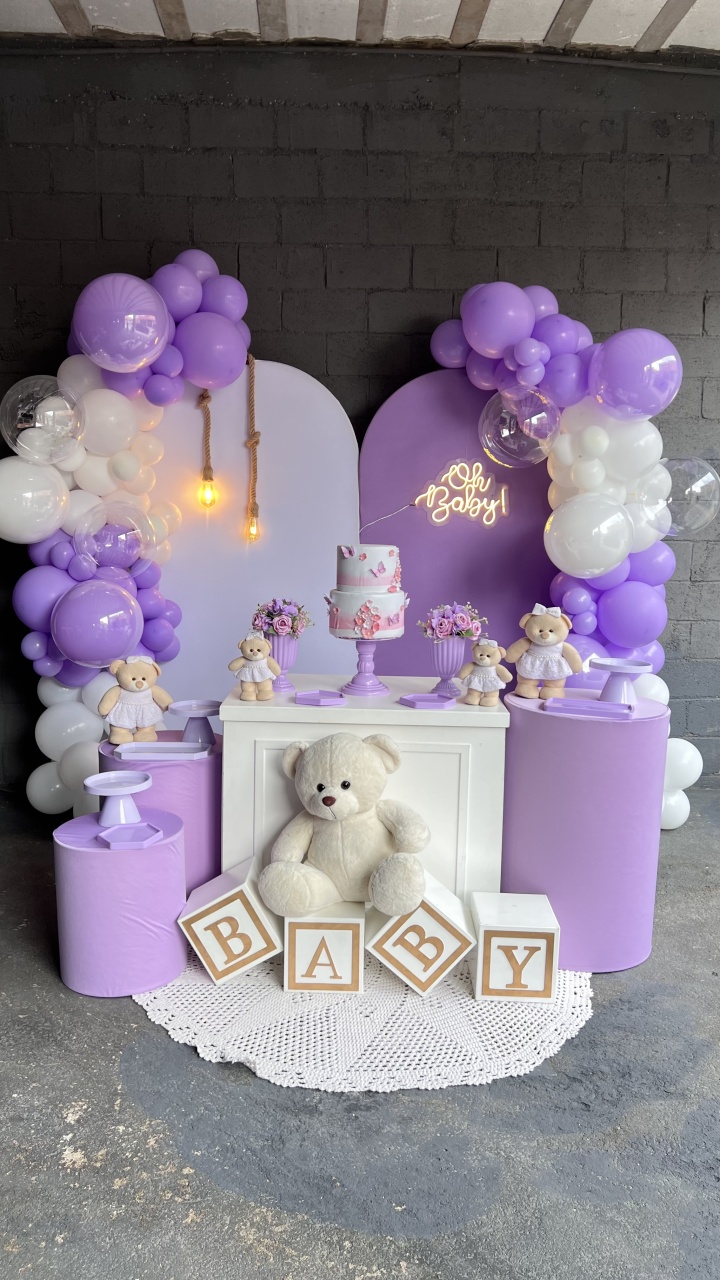 Decoração Completa Chá de Bebê Lilas - RF PEGUE E MONTE E PERSONALIZADOS