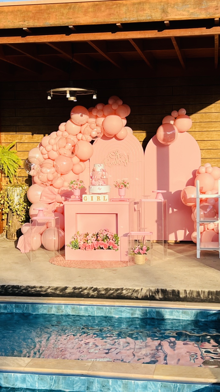 Decoração Chá de Bebê Menina Rosa - RF PEGUE E MONTE E PERSONALIZADOS