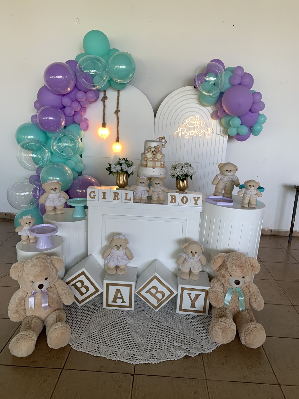 Decoração Completa Chá Revelação Lilás E Verde Agua - RF PEGUE E MONTE E PERSONALIZADOS