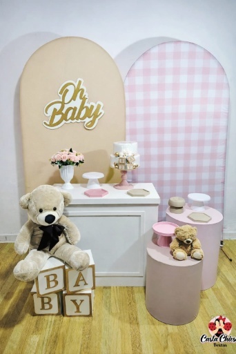 Composição Chá de Bebe Xadrez Rosa - CARLA CHIESA FESTAS