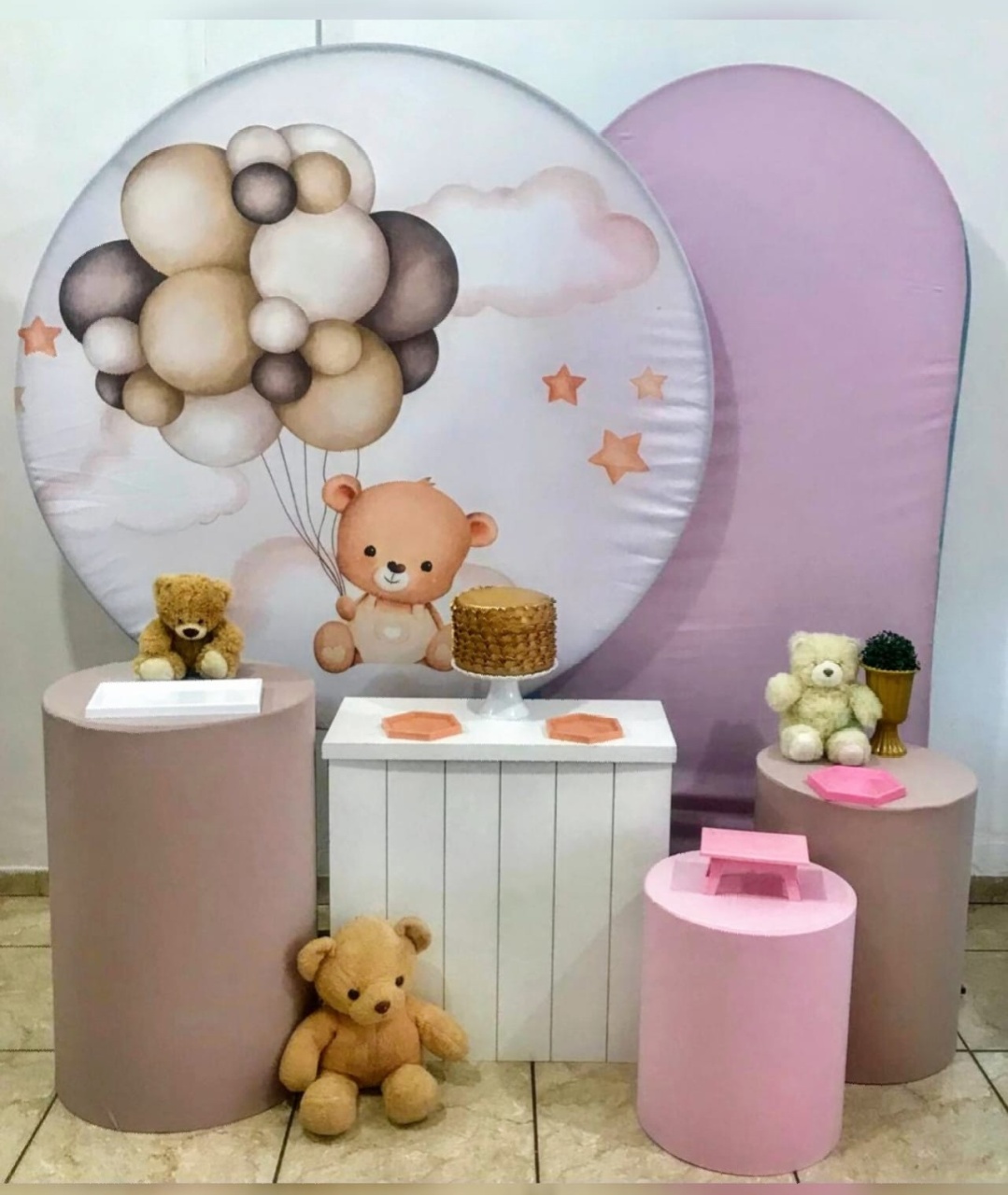 Kit Premium Ursinho Balões Bege E Rosa - CARLA CHIESA FESTAS