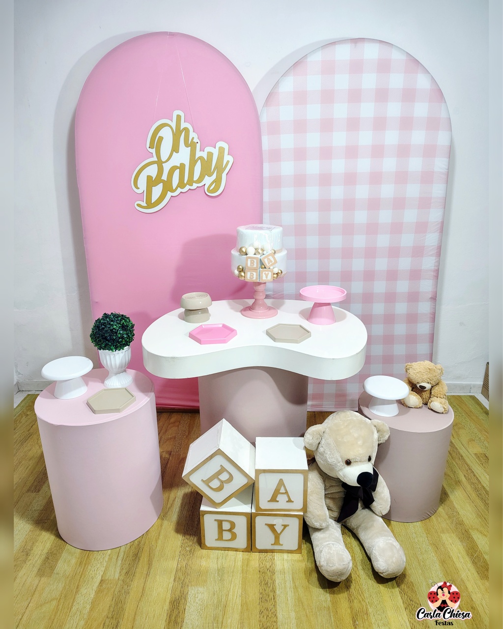 Kit Linha Orgânica Baby Rosa Xadrez  - CARLA CHIESA FESTAS