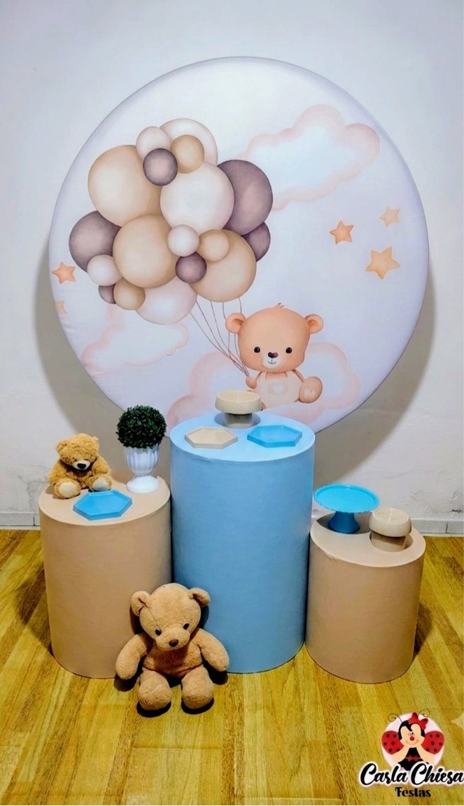 Kit Essencial Urso Balão Bege E Azul - CARLA CHIESA FESTAS