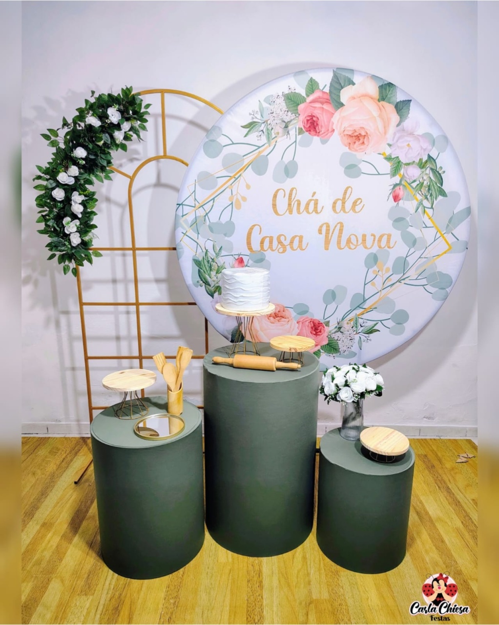 Chá Casa Nova Oliva C/ Painel Floral - CARLA CHIESA FESTAS