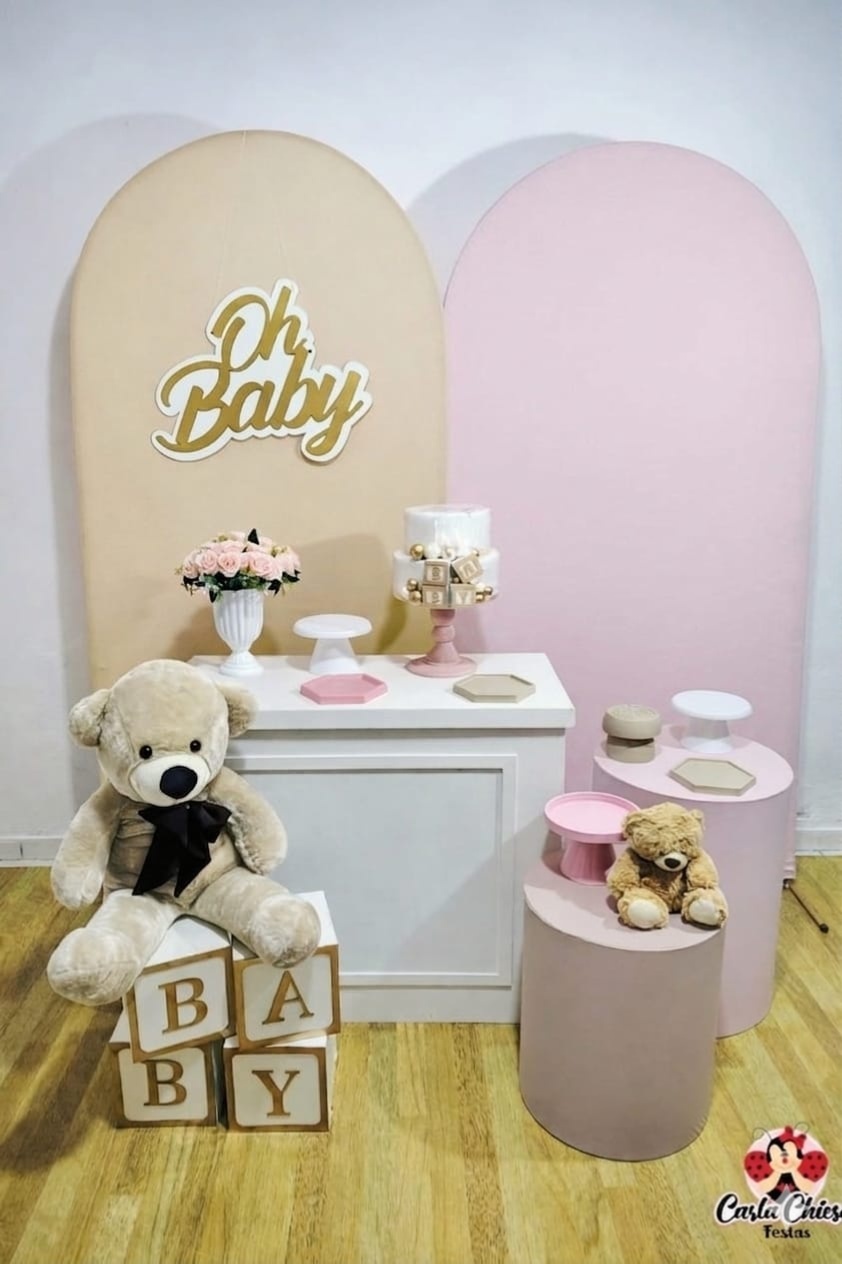 Composição Oh Baby Ursos Bege E Rosa  - CARLA CHIESA FESTAS