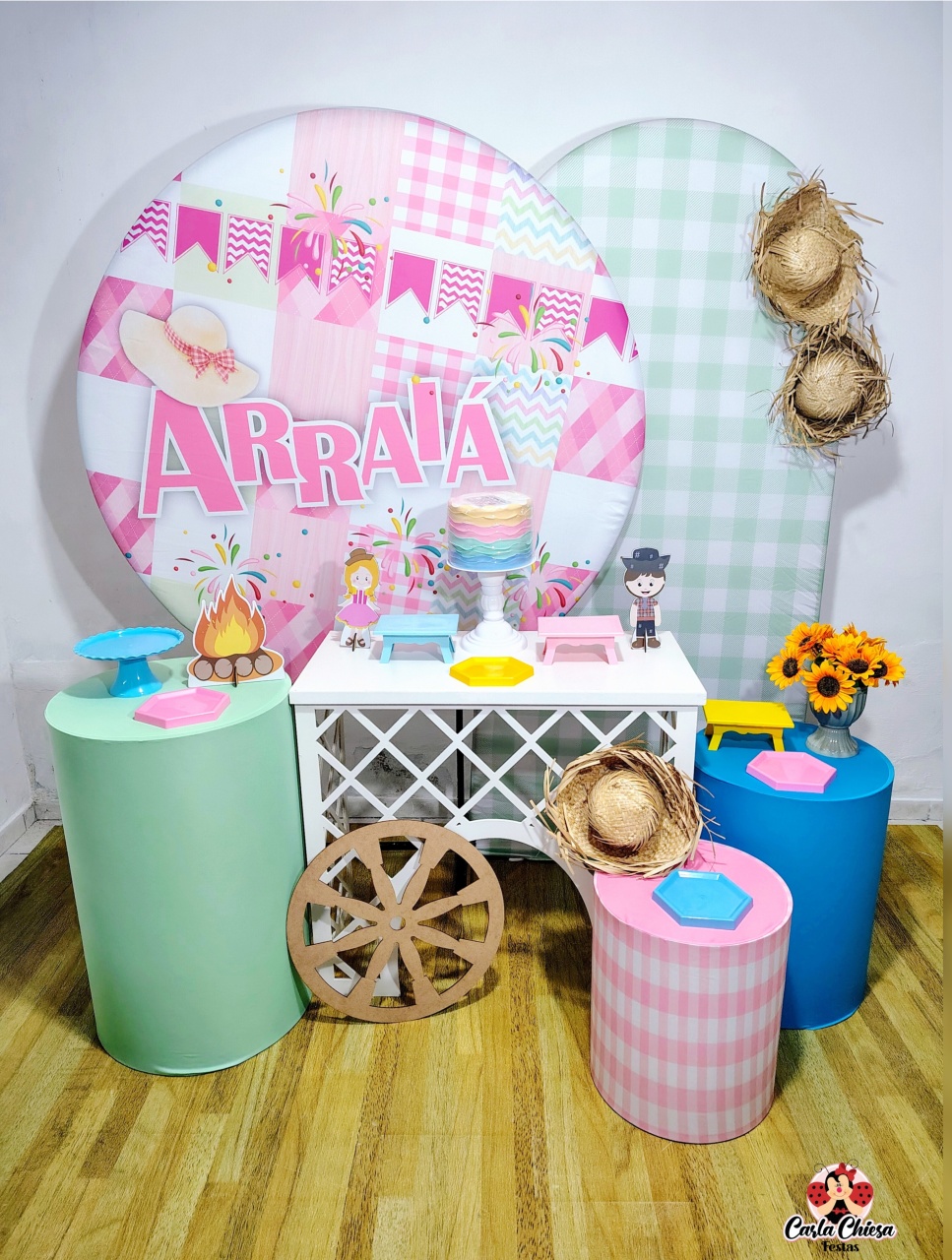 Kit Premium Arraiá Rosa C/ Capas Tronco - CARLA CHIESA FESTAS