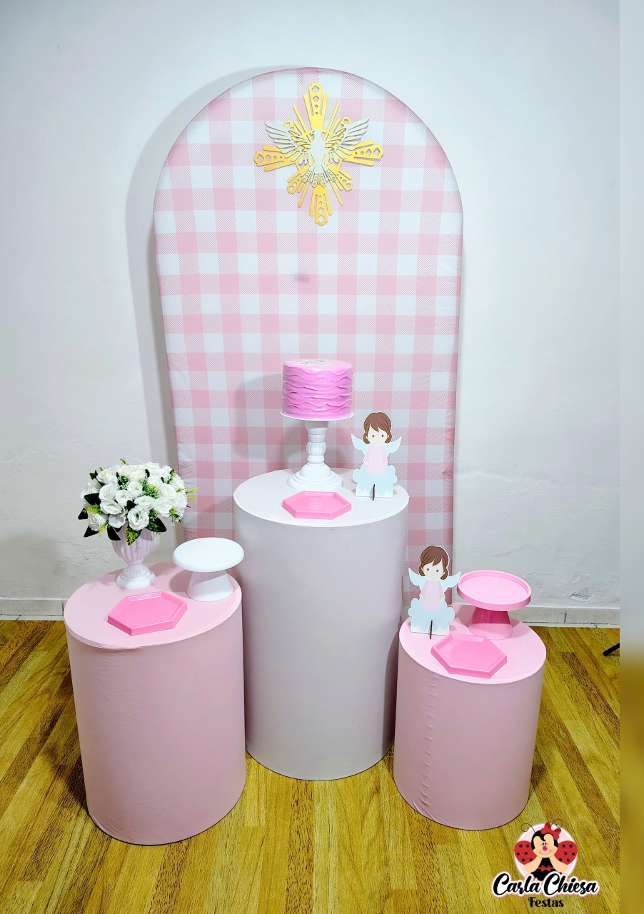 Kit Celebre Batizado Rosa Xadrez  - CARLA CHIESA FESTAS