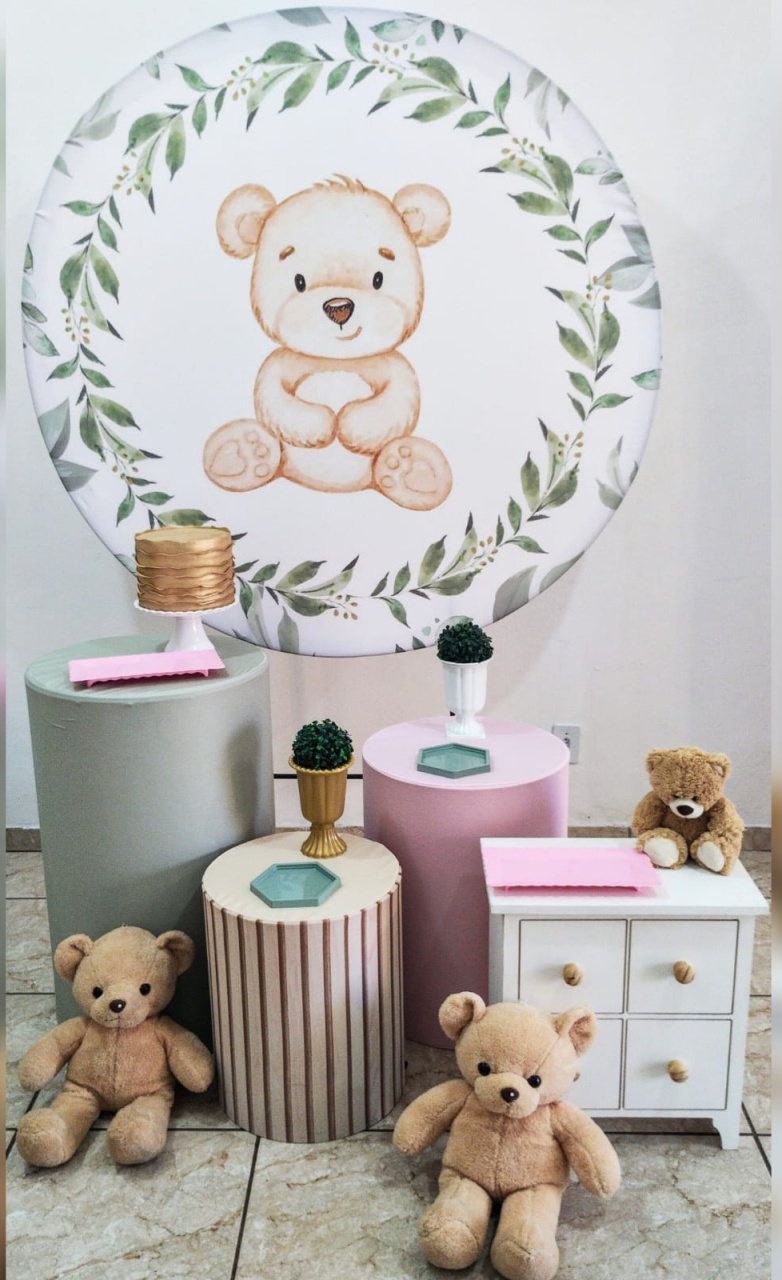 Kit Queridinho Urso Verde E Rosa  - CARLA CHIESA FESTAS