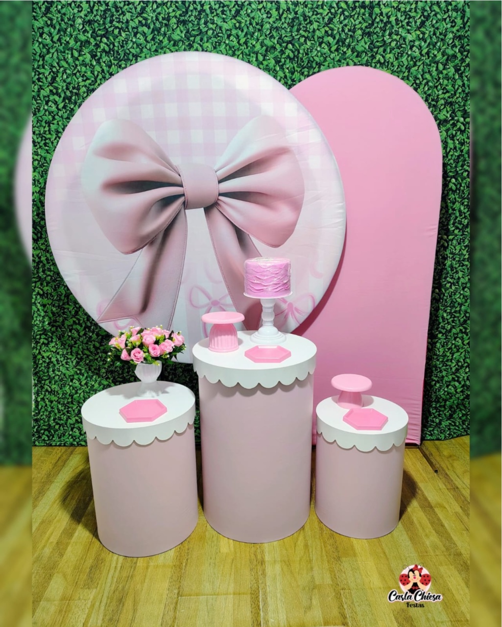 Kit Queridinho Laço Rosa C/ Tampos Rendados - CARLA CHIESA FESTAS