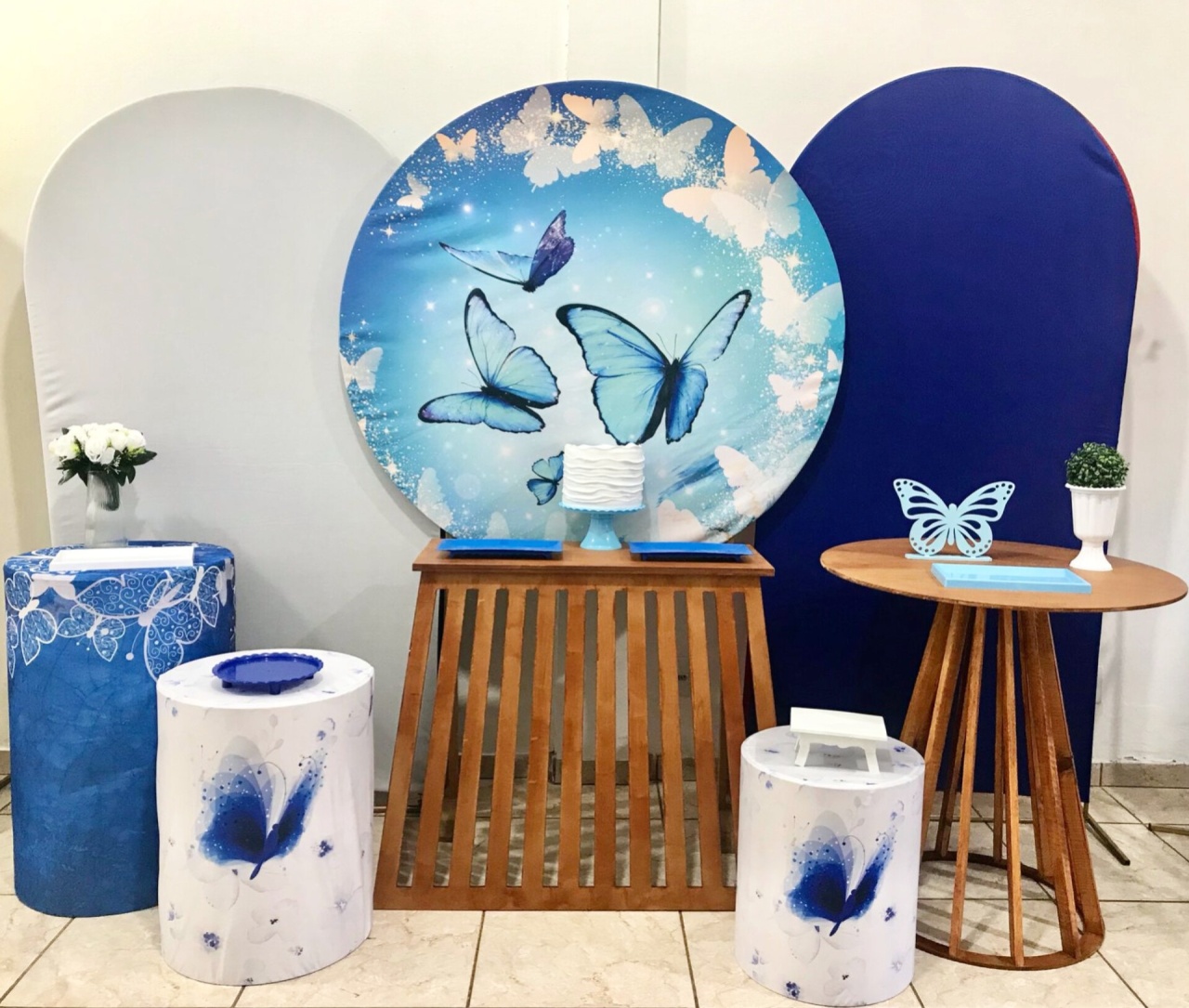 Composição Borboletas Azul C/ 3 Paineis - CARLA CHIESA FESTAS
