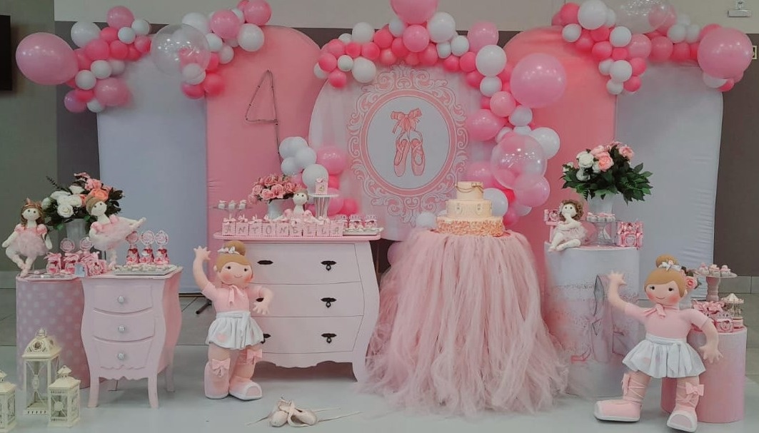 Montagem Bailarina  Com Mesa de Tule  - Elisete Festas Kit Pegue e Monte