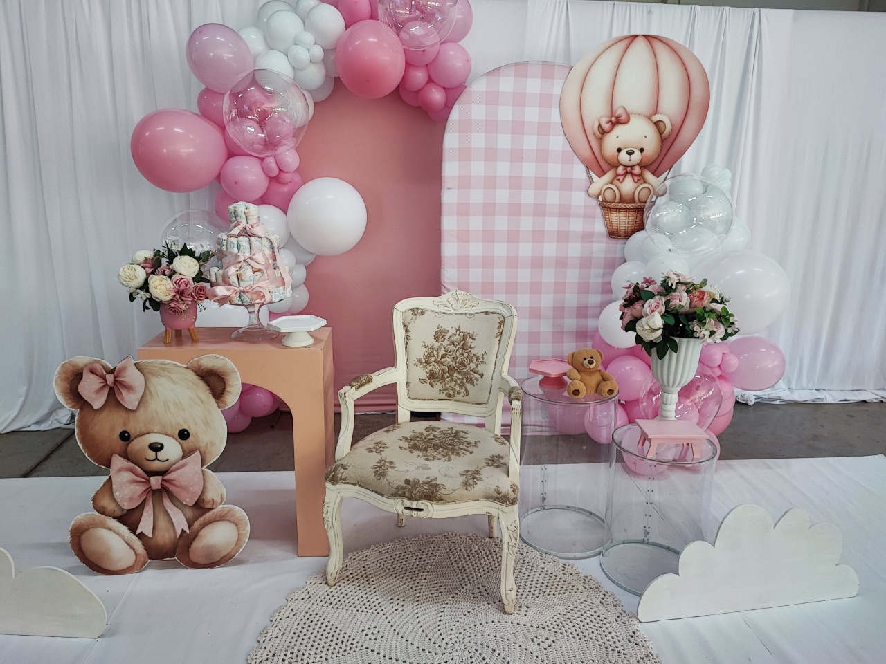 Chá de Fralda Menina Ursinha Balonista  - Elisete Festas Kit Pegue e Monte